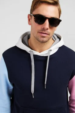 Sweat A Capuche Colorblock Bleu Fonce