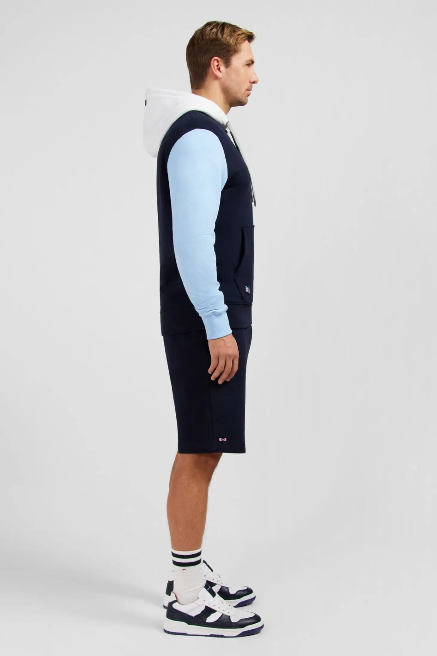 Sweat A Capuche Colorblock Bleu Fonce