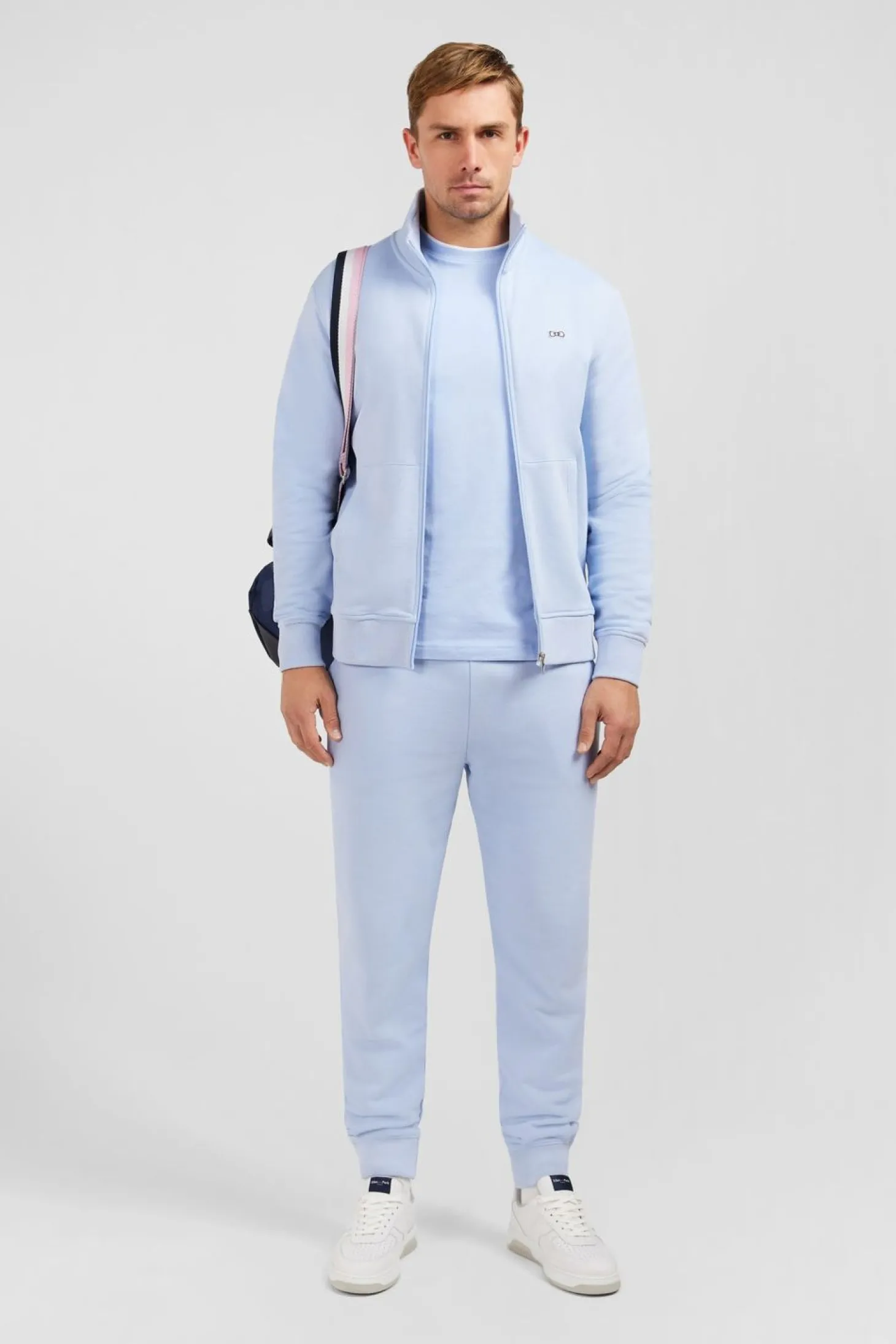 Sweat Bleu Clair Zippe A Col Montant