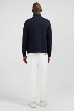 Sweat Bleu Fonce Zippe A Col Montant