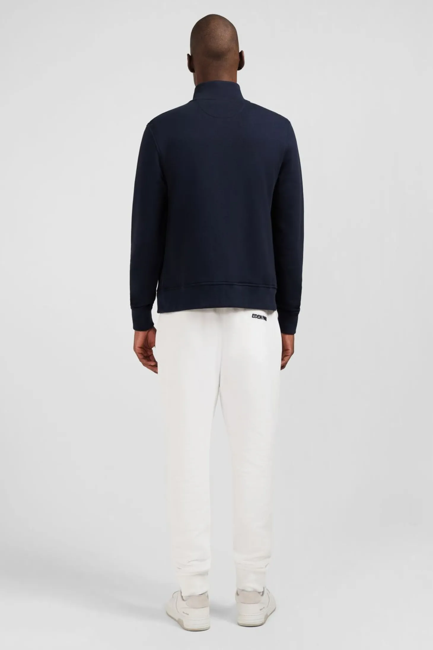 Sweat Bleu Fonce Zippe A Col Montant