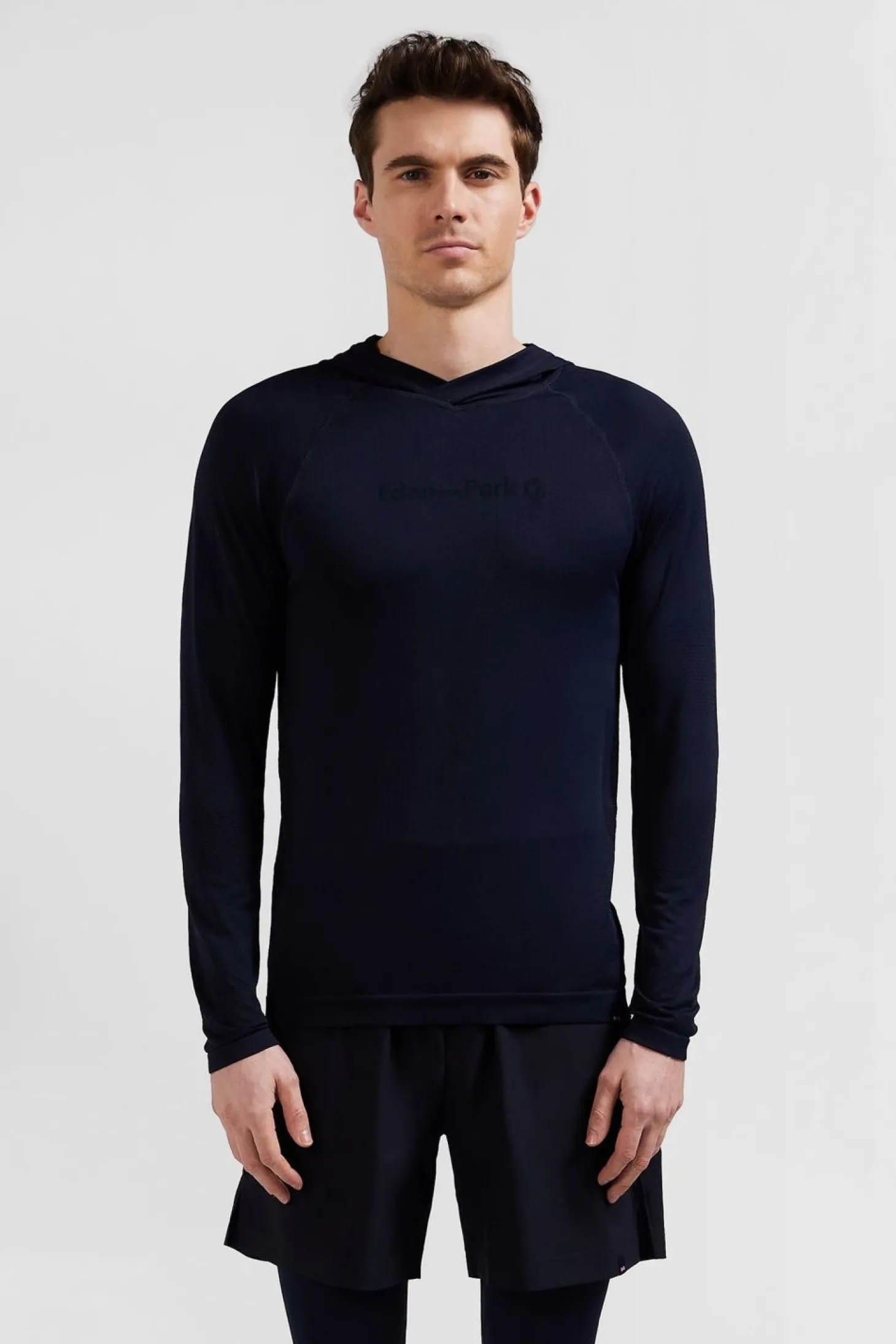 Sweatshirt A Capuche A Manches Cerclees Bleu Marine