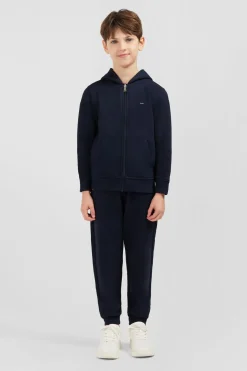 Sweatshirt A Capuche Zippe Marine En Molleton Coton