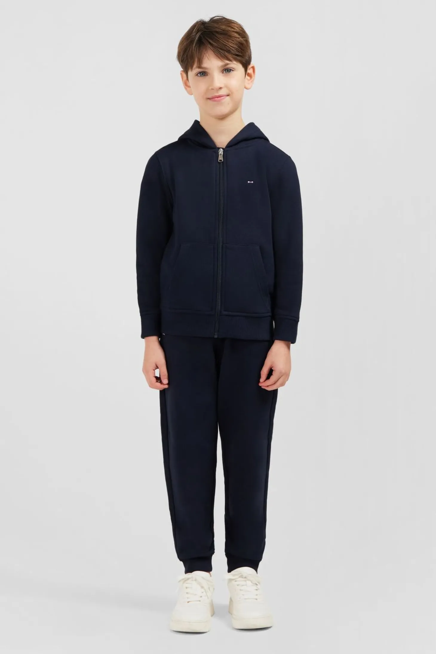 Sweatshirt A Capuche Zippe Marine En Molleton Coton