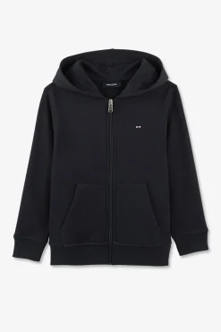 Sweatshirt A Capuche Zippe Marine En Molleton Coton