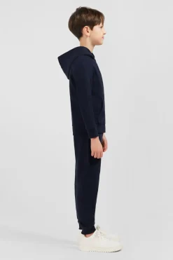 Sweatshirt A Capuche Zippe Marine En Molleton Coton