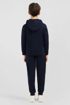 Sweatshirt A Capuche Zippe Marine En Molleton Coton