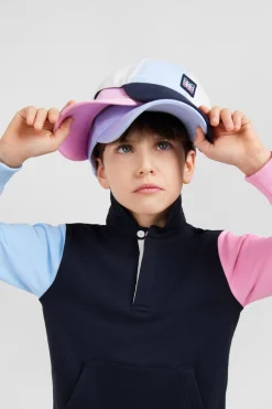 Sweatshirt Col Polo Marine Manches Bicolores En Coton