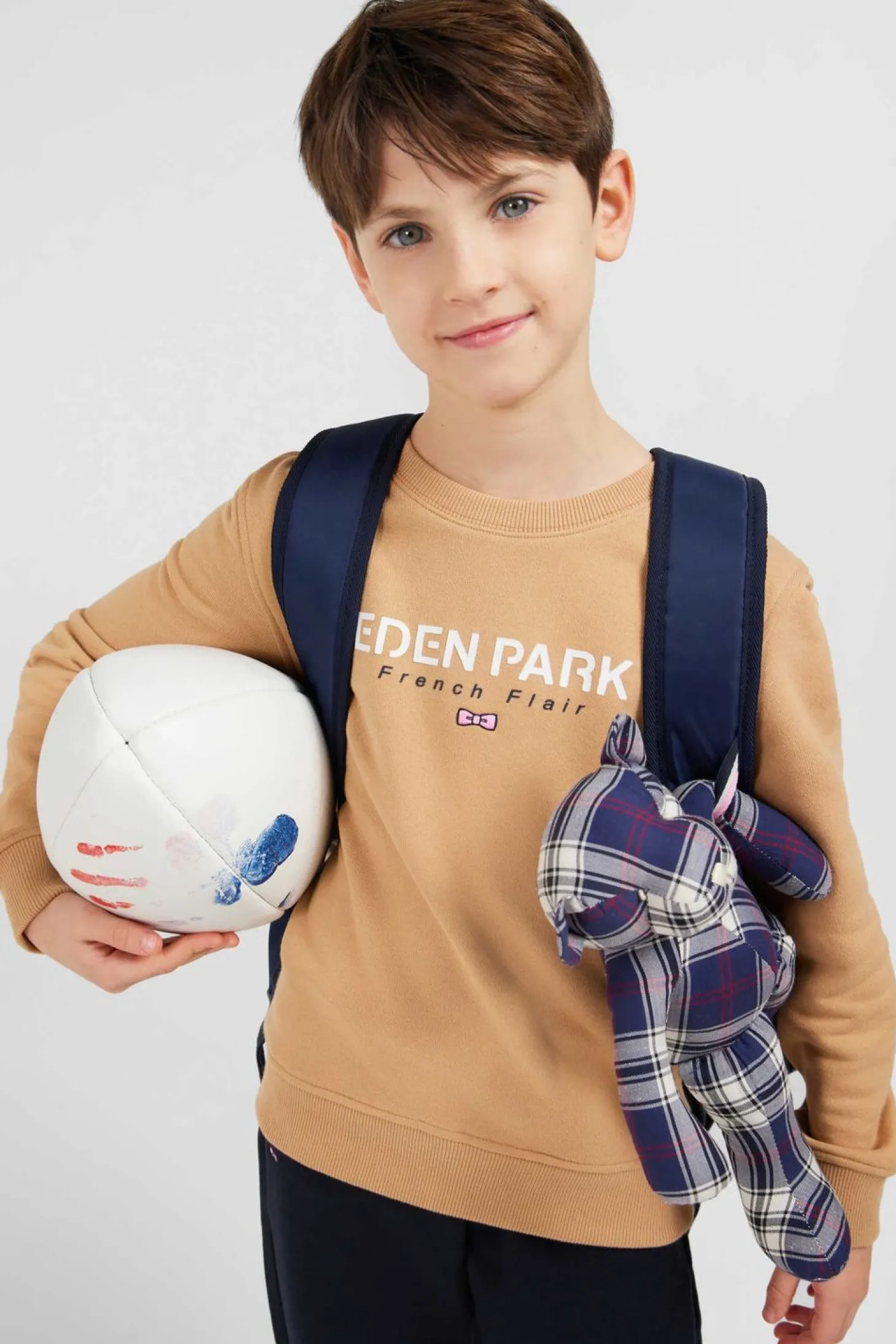 Sweatshirt Col Rond French Flair Beige En Molleton Coton