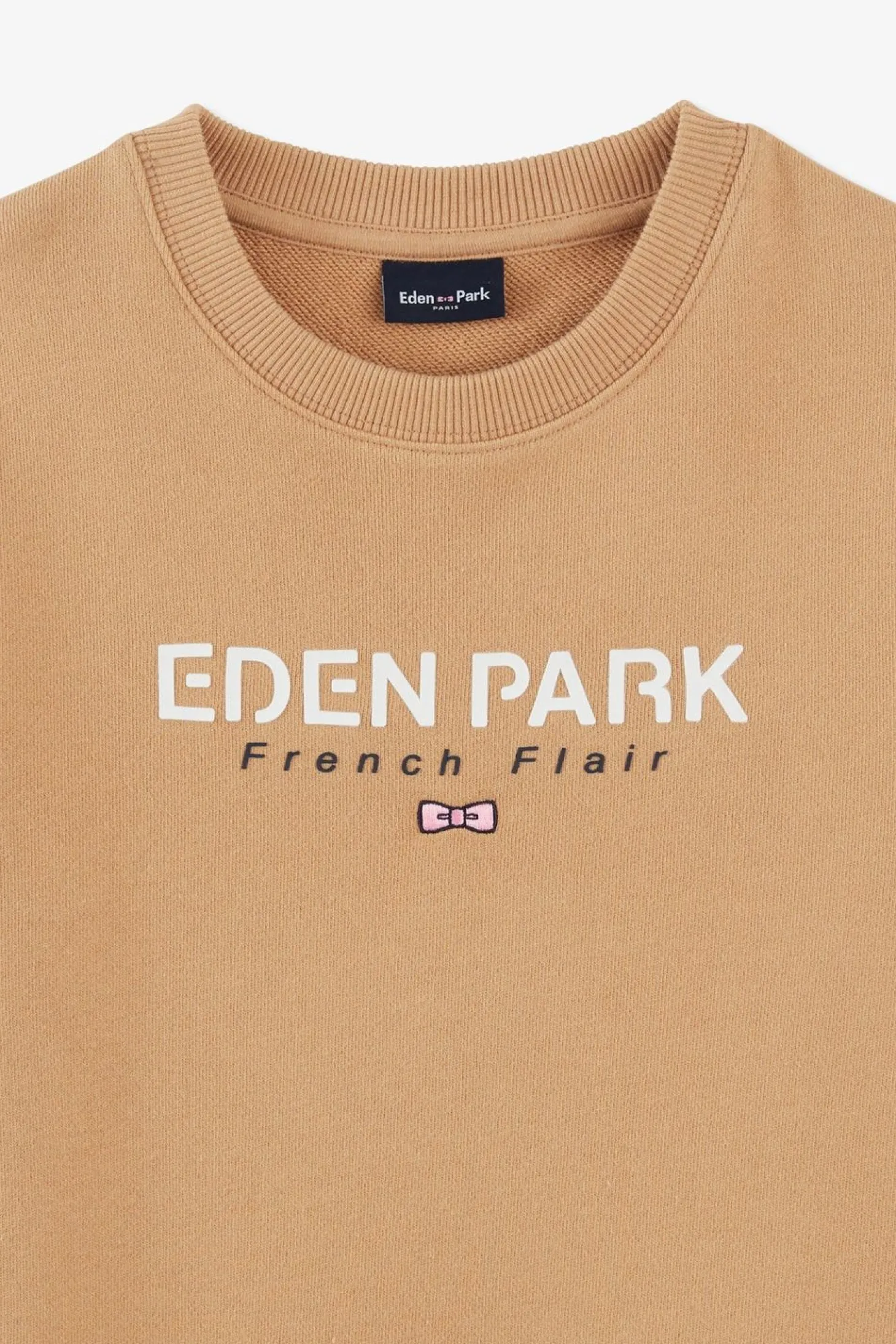 Sweatshirt Col Rond French Flair Beige En Molleton Coton