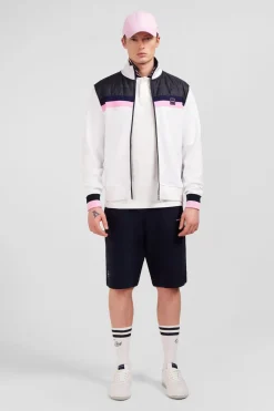 Sweatshirt Zippe En Coton Melange Blanc Inserts Matelasses
