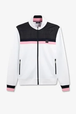 Sweatshirt Zippe En Coton Melange Blanc Inserts Matelasses