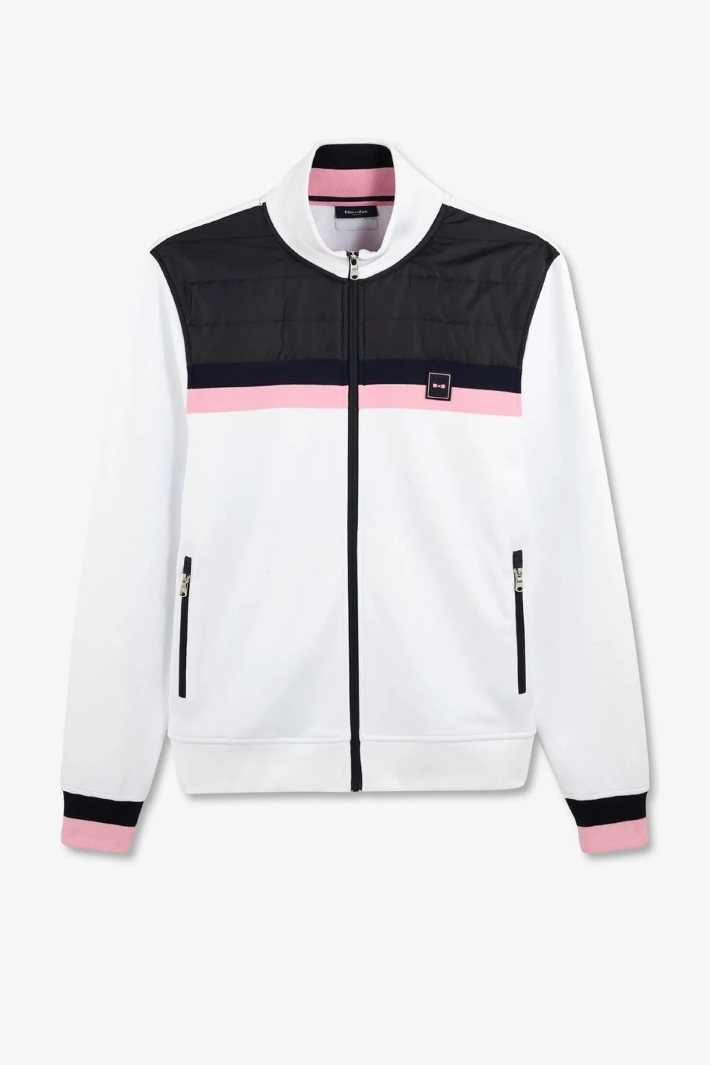 Sweatshirt Zippe En Coton Melange Blanc Inserts Matelasses