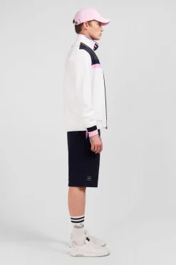 Sweatshirt Zippe En Coton Melange Blanc Inserts Matelasses