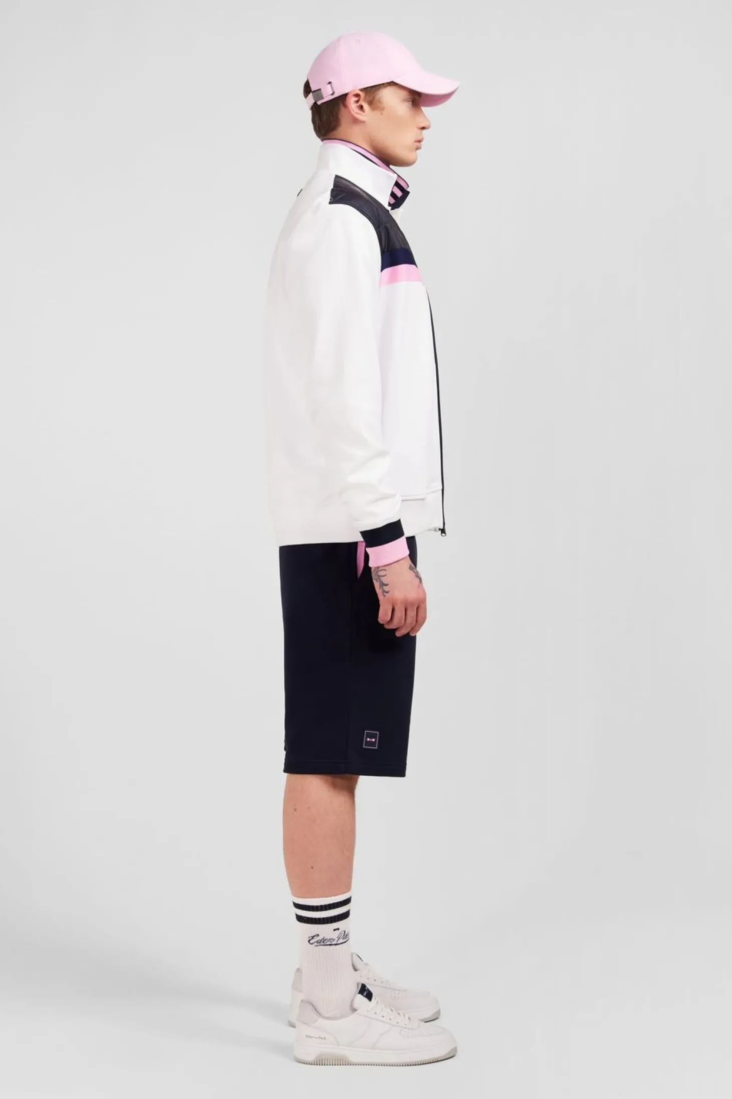 Sweatshirt Zippe En Coton Melange Blanc Inserts Matelasses