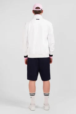Sweatshirt Zippe En Coton Melange Blanc Inserts Matelasses