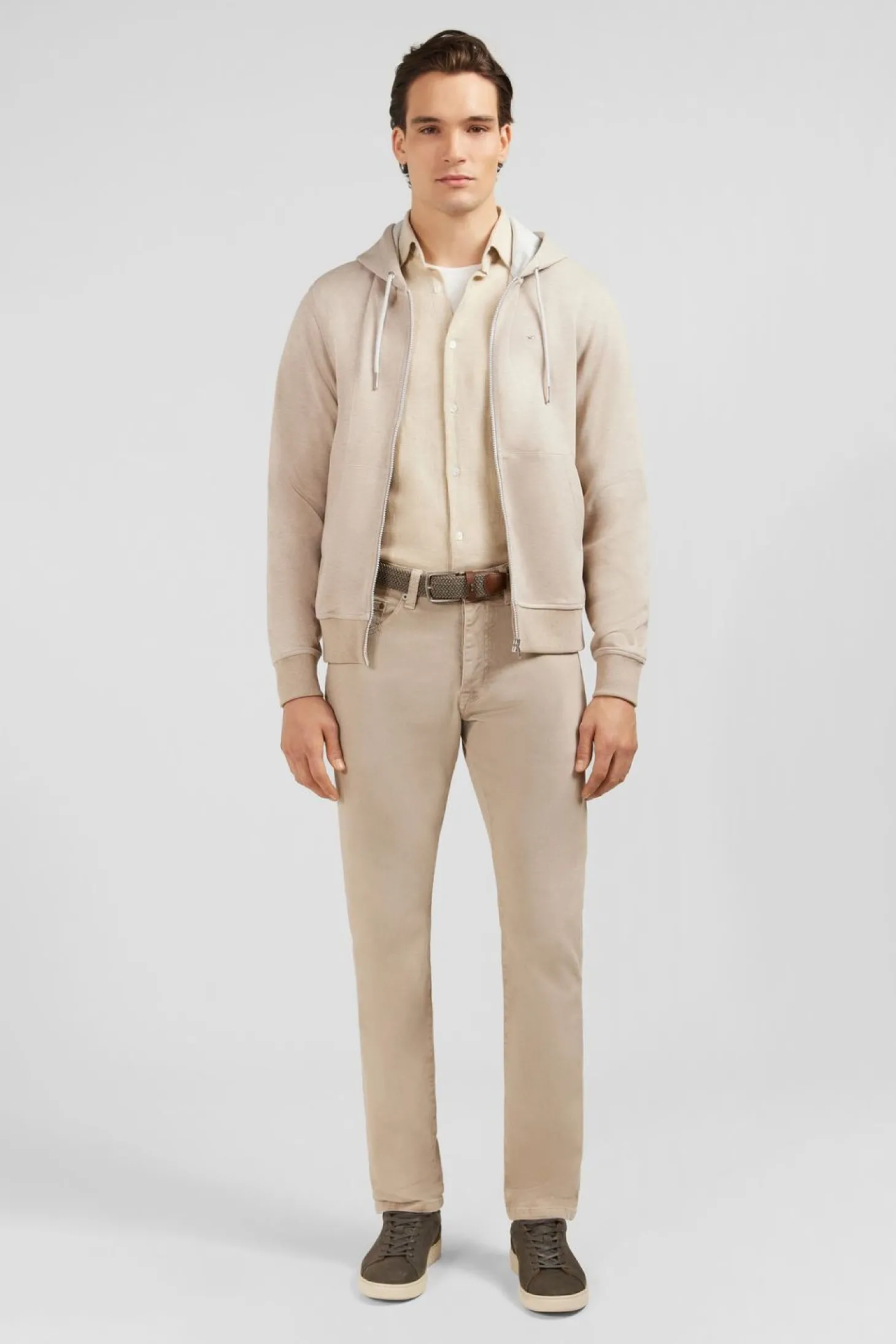 Sweat Zippe A Capuche Beige