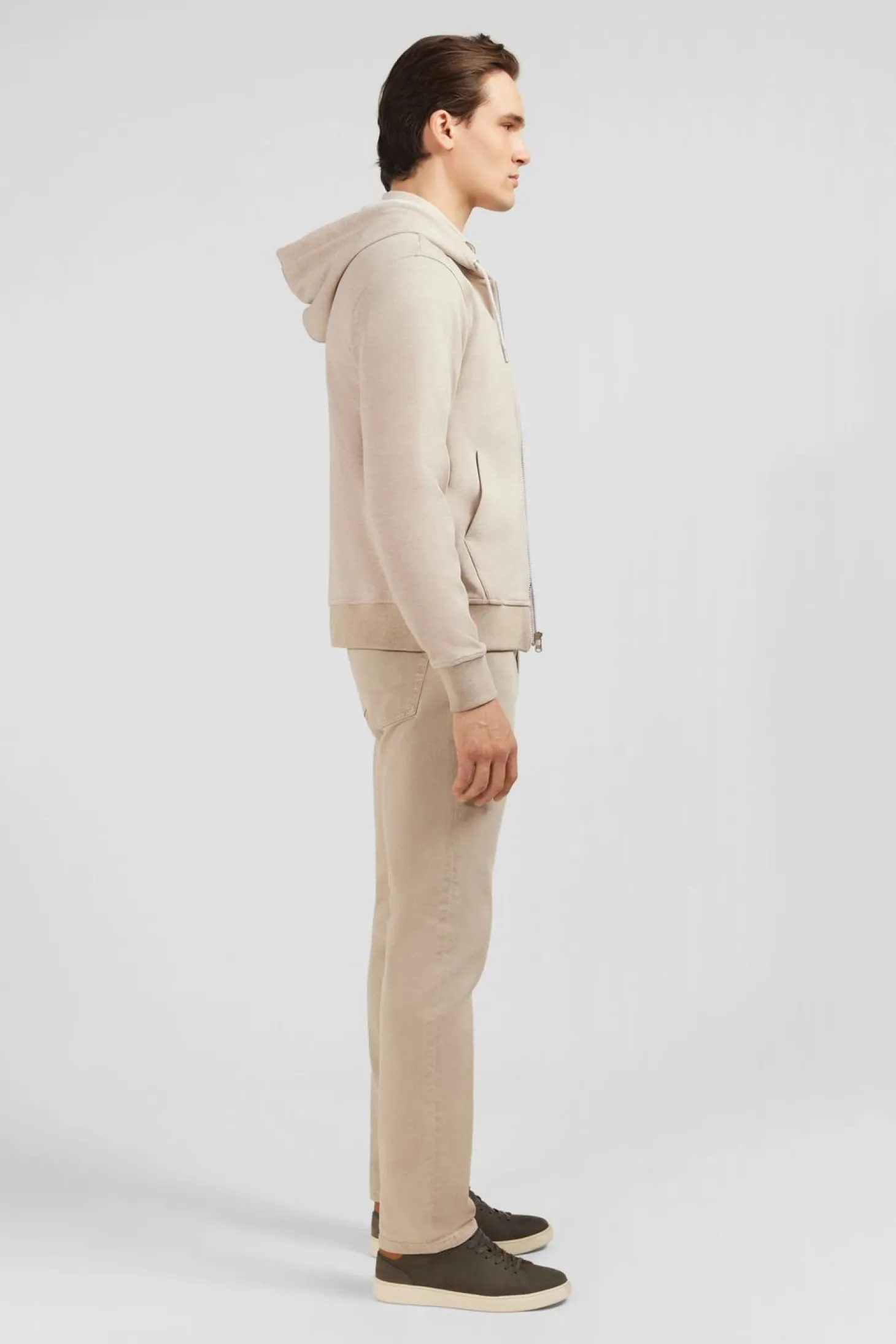 Sweat Zippe A Capuche Beige