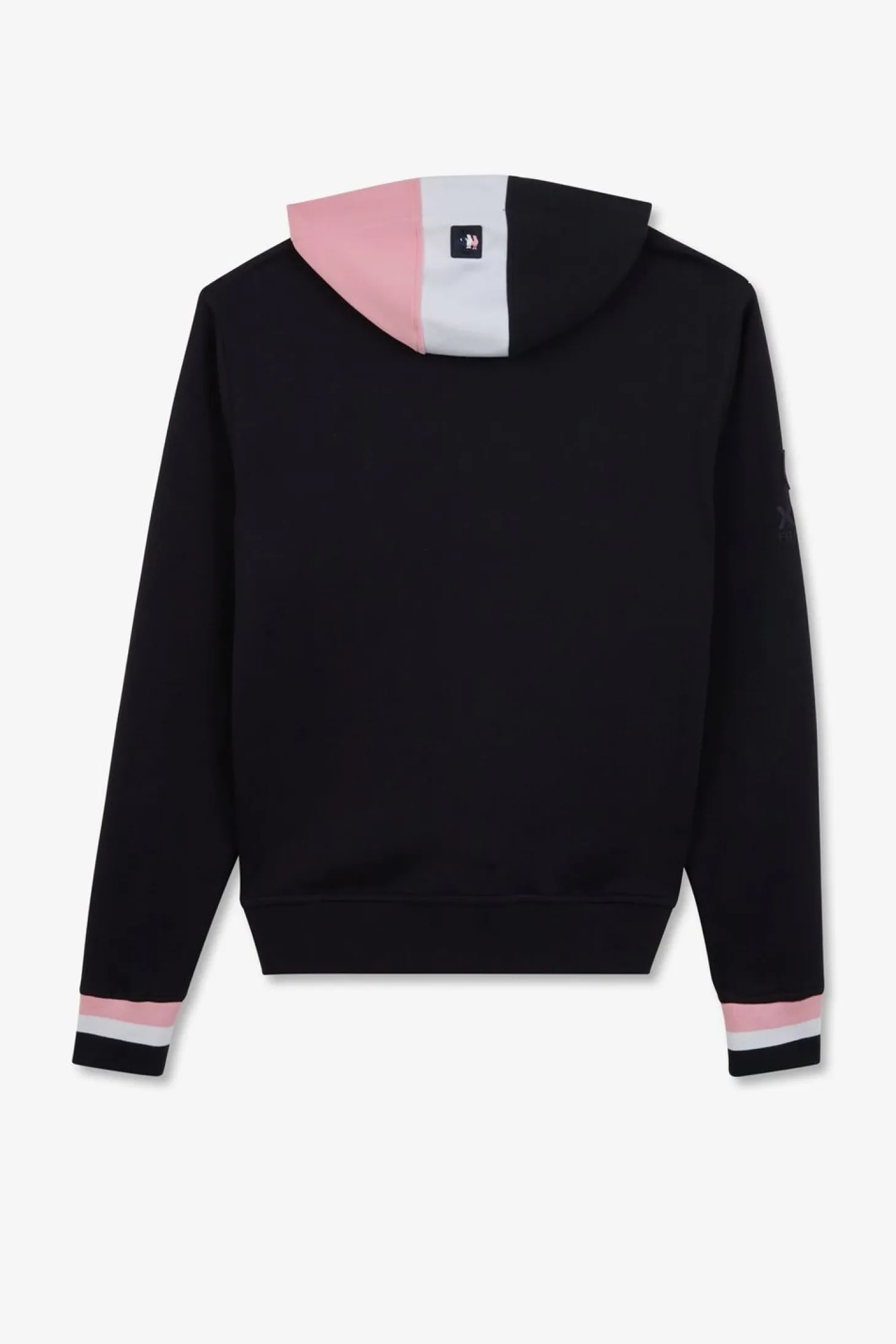 Sweat Zippe Bleu Fonce A Capuche Tricolore