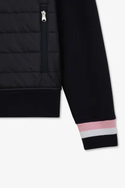Sweat Zippe Bleu Fonce A Capuche Tricolore