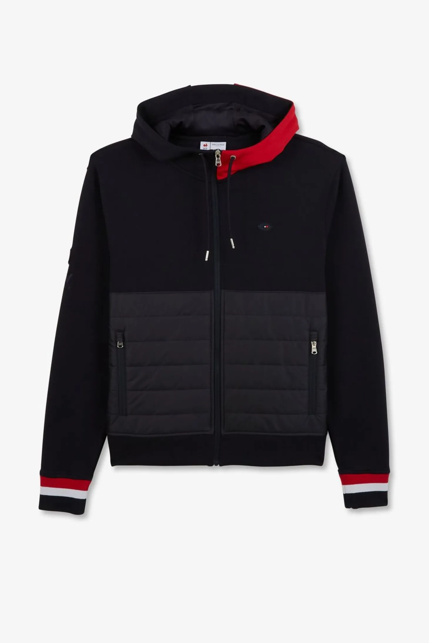 Sweat Zippe Bleu Fonce A Capuche Tricolore