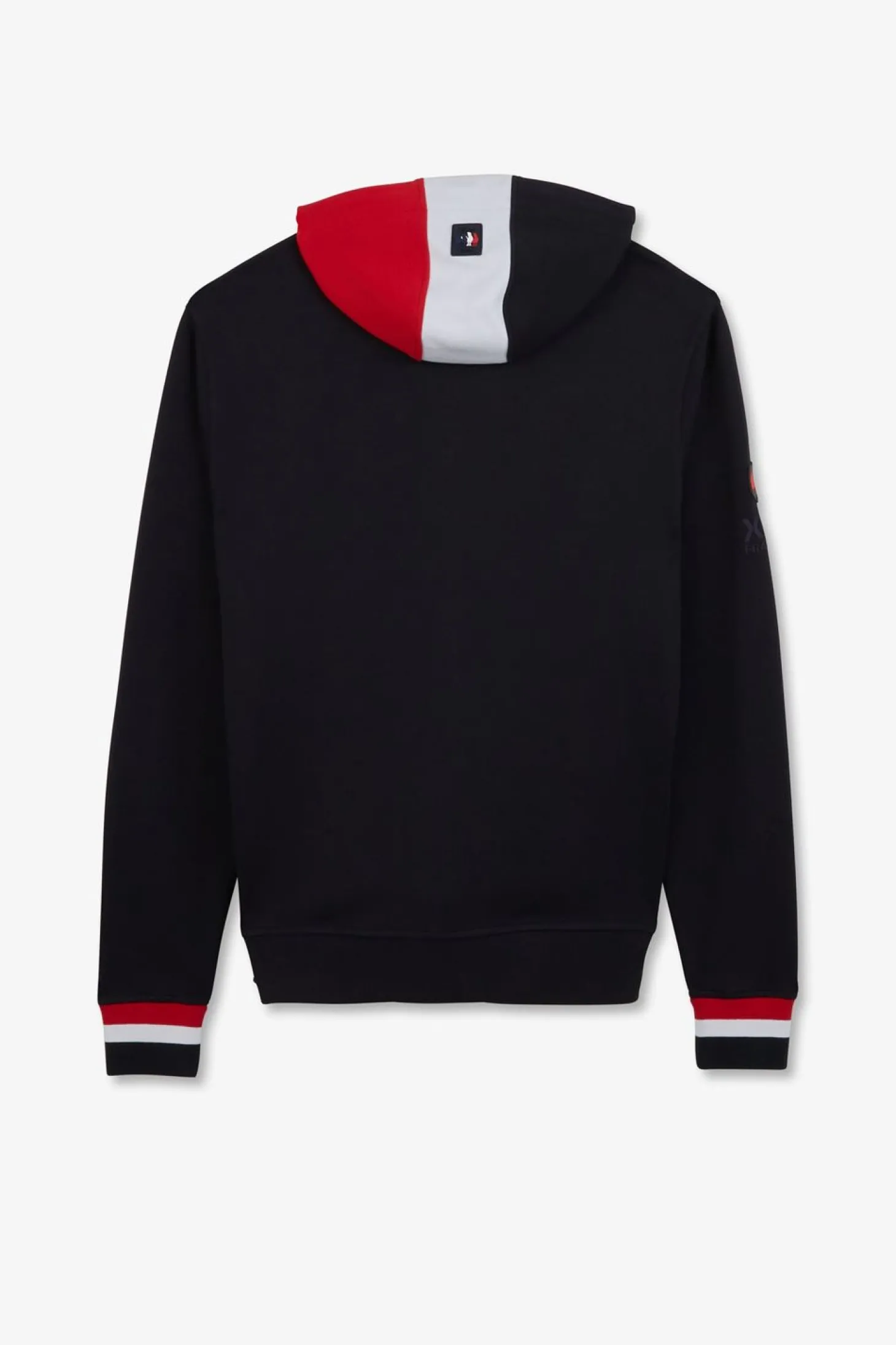Sweat Zippe Bleu Fonce A Capuche Tricolore