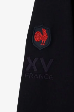 Sweat Zippe Bleu Fonce A Capuche Tricolore