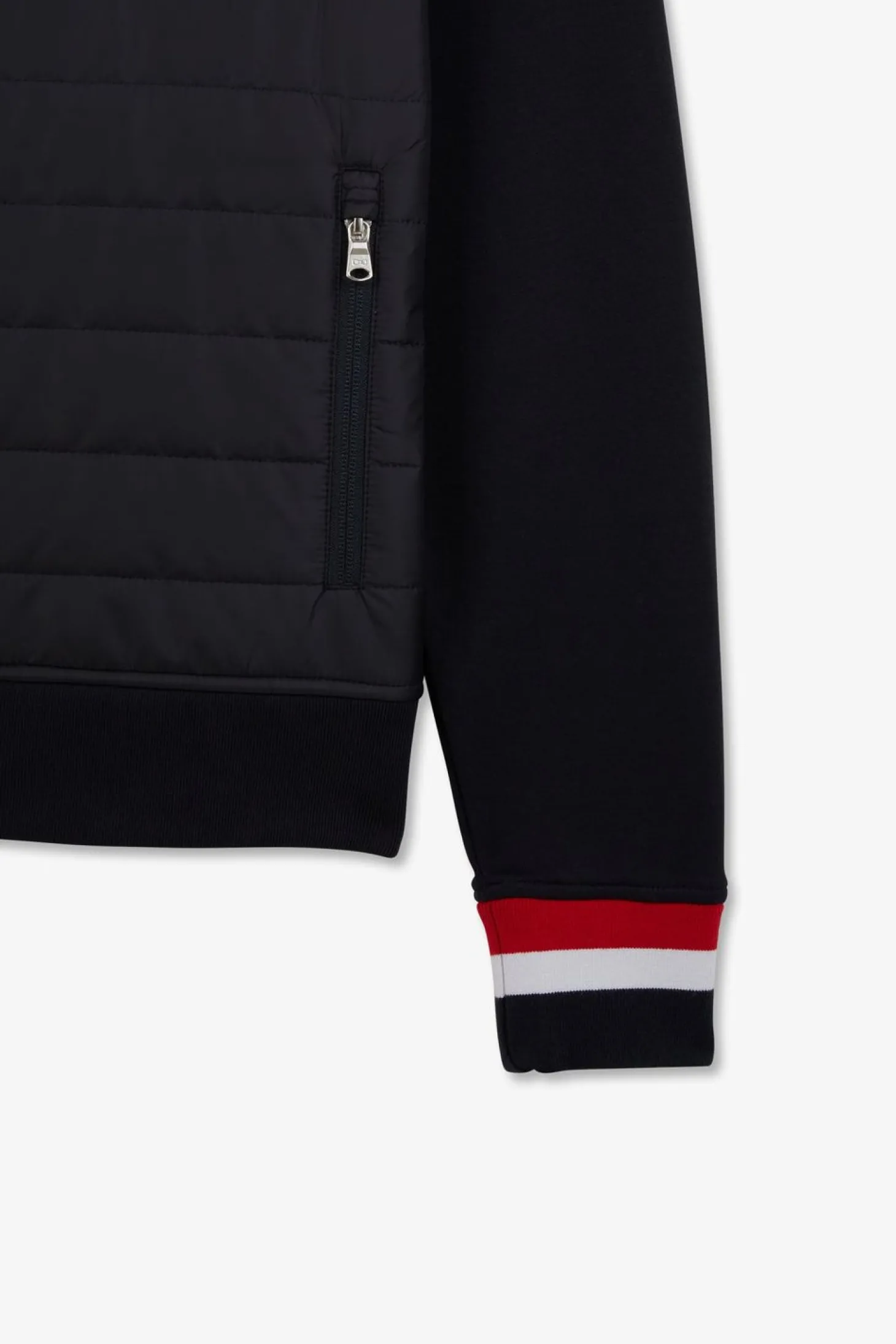 Sweat Zippe Bleu Fonce A Capuche Tricolore