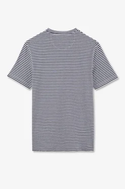 T-Shirt A Manches Courtes Raye Bleu Fonce