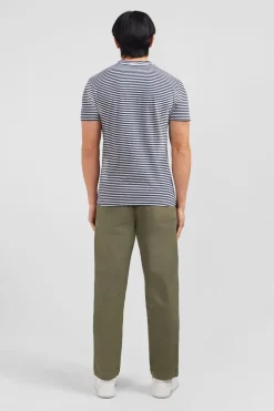 T-Shirt A Manches Courtes Raye Bleu Fonce