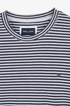 T-Shirt A Manches Courtes Raye Bleu Fonce
