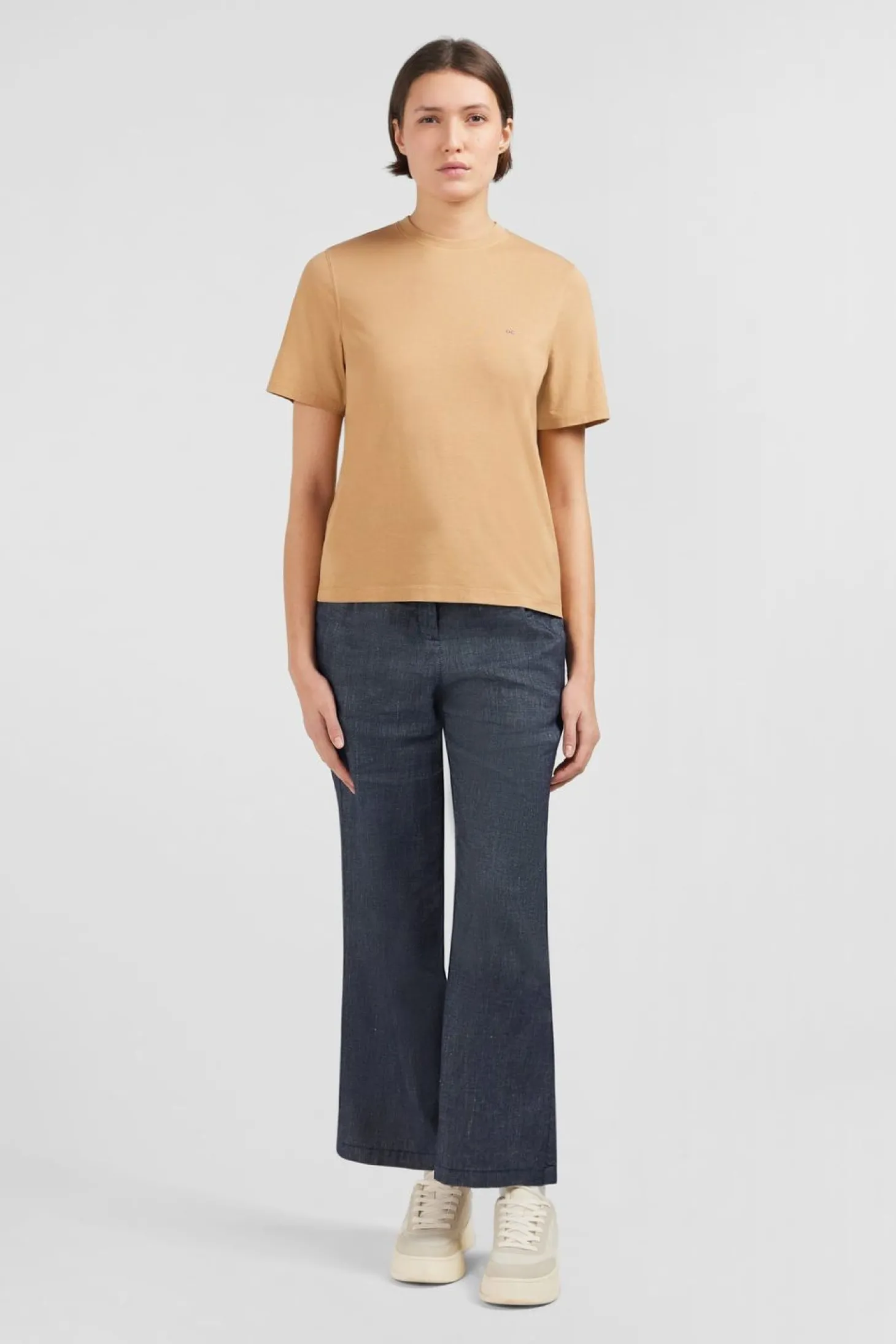 T-Shirt Beige Uni A Manches Courtes