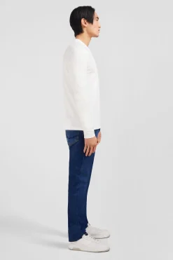 T-Shirt Blanc Col V A Manches Longues