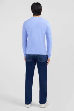 T-Shirt Bleu Col Rond A Manches Longues