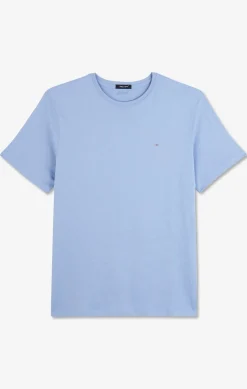 T-Shirt Bleu Col Rond A Manches Courtes