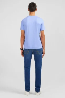 T-Shirt Bleu Col V A Manches Courtes