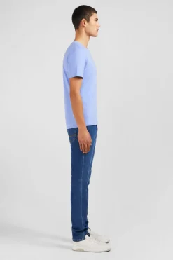 T-Shirt Bleu Col V A Manches Courtes