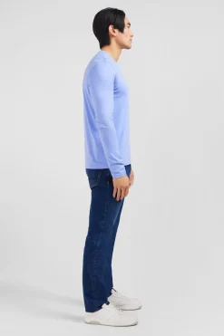 T-Shirt Bleu Col V A Manches Longues