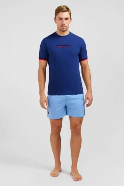 T-Shirt Bleu Fonce A Broderie Eden Park Bicolore