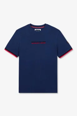 T-Shirt Bleu Fonce A Broderie Eden Park Bicolore