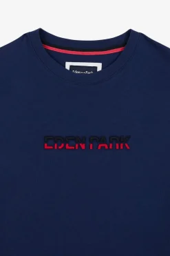 T-Shirt Bleu Fonce A Broderie Eden Park Bicolore