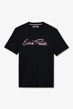 T-Shirt Bleu Fonce A Double Inscription Eden Park