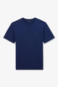 T-Shirt Bleu Fonce A Manches Courtes