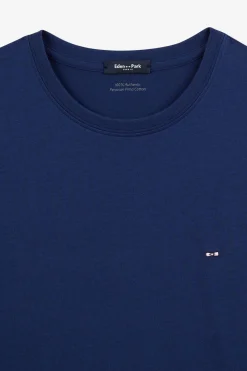 T-Shirt Bleu Fonce A Manches Courtes