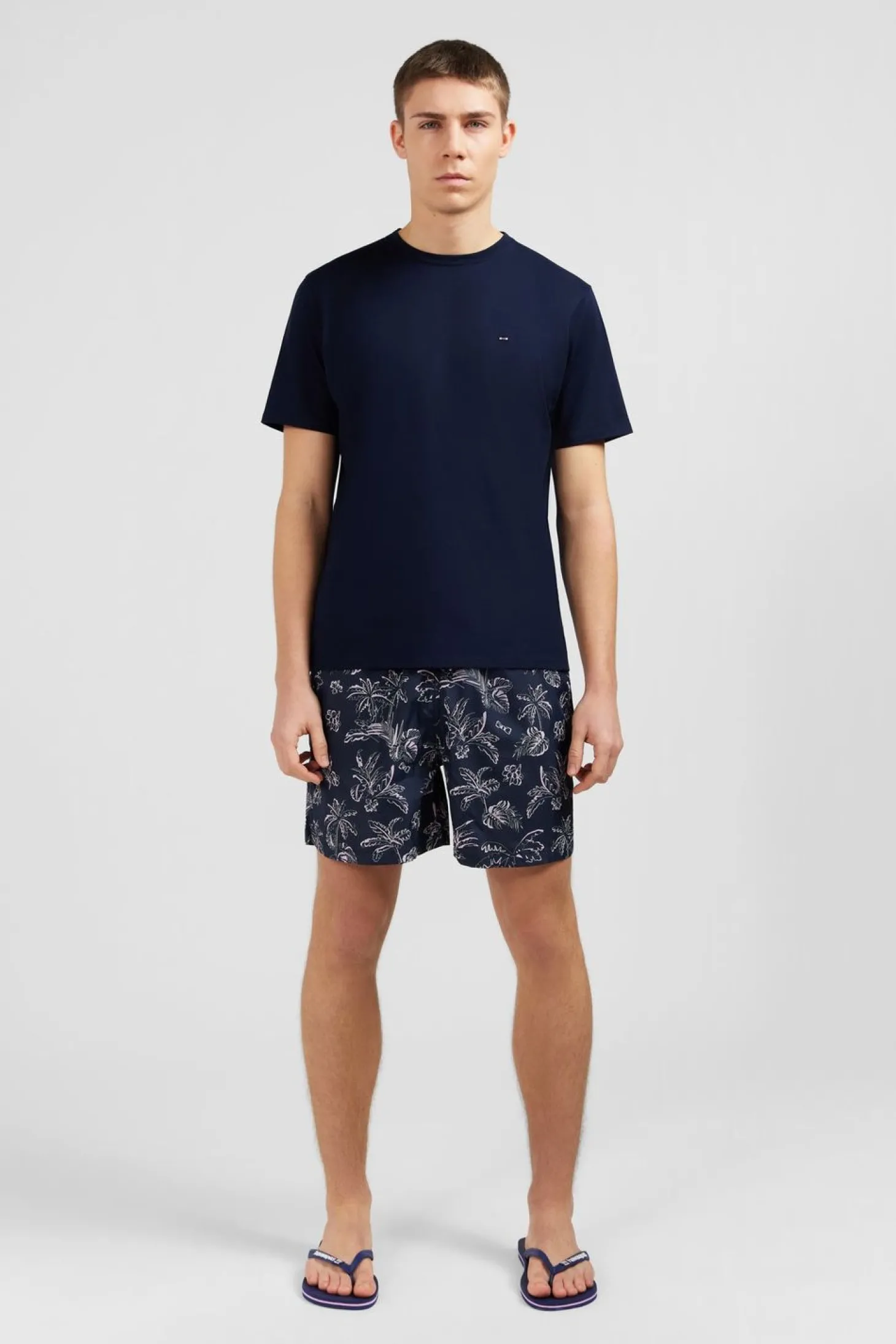 T-Shirt Bleu Fonce En Coton Flamme