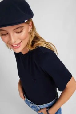 T-Shirt Bleu Fonce Uni A Manches Courtes