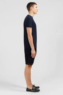 T-Shirt Bleu Fonce Uni A Manches Courtes
