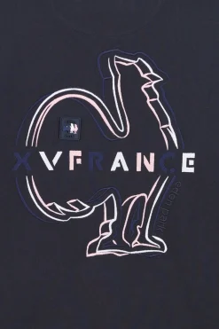 T-Shirt Bleu Marine A Coq Xv De France Au Dos