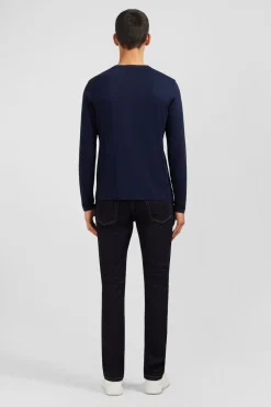 T-Shirt Bleu Marine Col Rond A Manches Longues