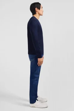 T-Shirt Bleu Marine Col V A Manches Longues